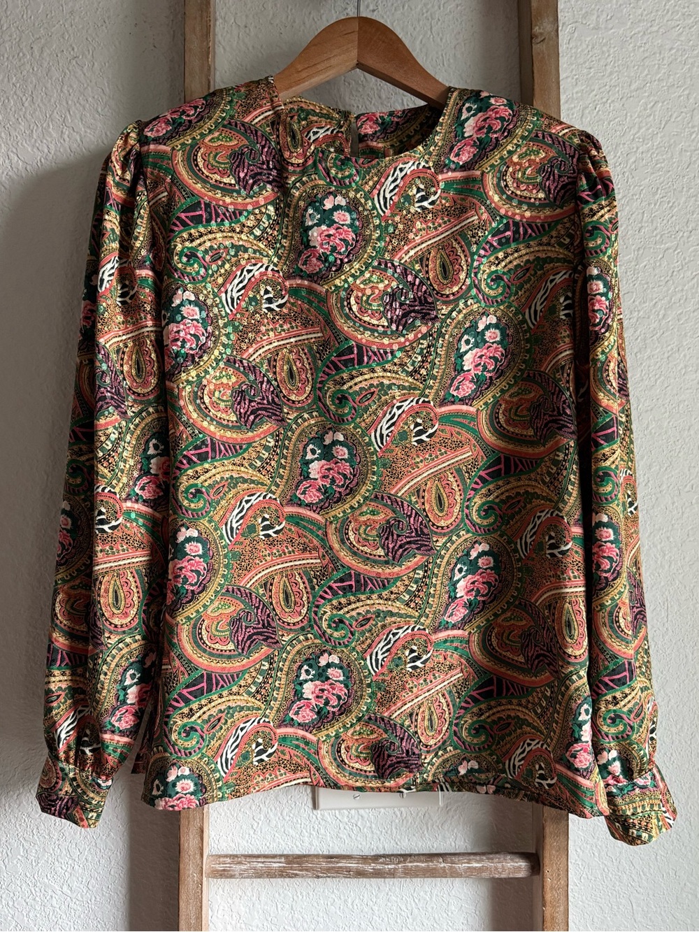 Fashion Star Vintage Multi Paisley Print Long Sleeve Blouse Sz: 6